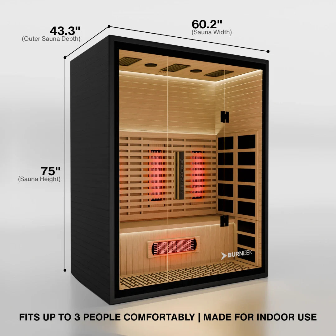 Experience Ultimate Relaxation with the Burneek Onyxeek 3-Person Full-Spectrum Quartz Infrared Sauna Featuring Red Light Therapy