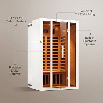 2 Person Extendable FAR Infrared Sauna for Home, Hemlock Wood Low EMF 6 Carbon Heaters Indoor Saunas with LED Lights, Bluetooth Speaker, Digital Control Panel, and Seating Bench