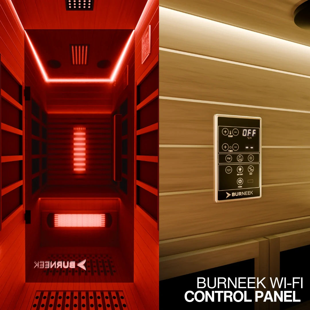 Experience Ultimate Relaxation with the Burneek Onyxeek 3-Person Full-Spectrum Quartz Infrared Sauna Featuring Red Light Therapy