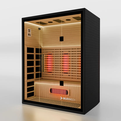 Experience Ultimate Relaxation with the Burneek Onyxeek 3-Person Full-Spectrum Quartz Infrared Sauna Featuring Red Light Therapy