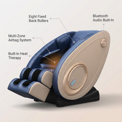Massage Chair Zero Gravity Full Body with Heating and Bluetooth - Blue