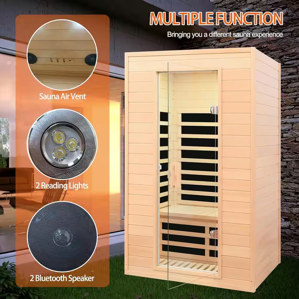 Moray 1-2 Person Indoor Hemlock Infrared Sauna Featuring 5 Advanced Far-Infrared Carbon Crystal Heaters