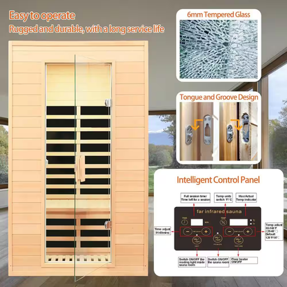 Moray 1-2 Person Indoor Hemlock Infrared Sauna Featuring 5 Advanced Far-Infrared Carbon Crystal Heaters