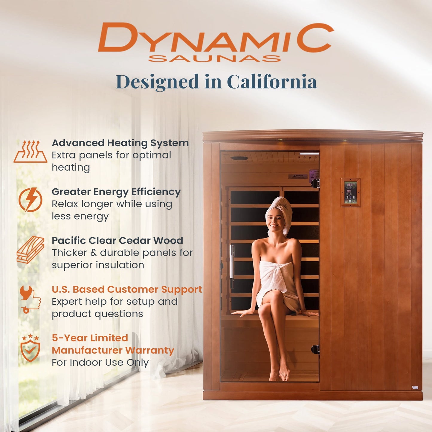 Madrid Elite 3 Person Low EMF Infrared Lighting Home Sauna
