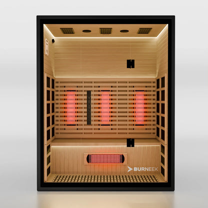 Experience Ultimate Relaxation with the Burneek Onyxeek 3-Person Full-Spectrum Quartz Infrared Sauna Featuring Red Light Therapy