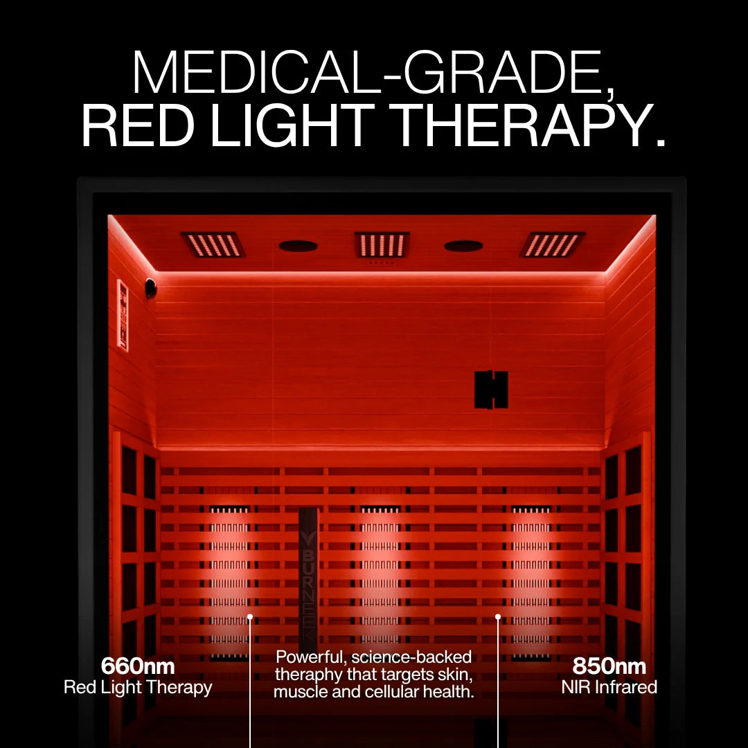 Experience Ultimate Relaxation with the Burneek Onyxeek 3-Person Full-Spectrum Quartz Infrared Sauna Featuring Red Light Therapy