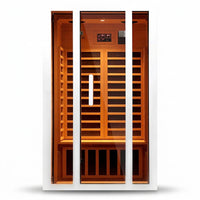 2 Person Extendable FAR Infrared Sauna for Home, Hemlock Wood Low EMF 6 Carbon Heaters Indoor Saunas with LED Lights, Bluetooth Speaker, Digital Control Panel, and Seating Bench — Studio Shot